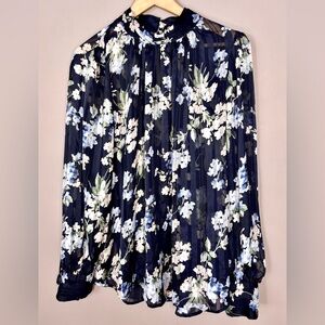 H&M Navy Floral Sheer Blouse